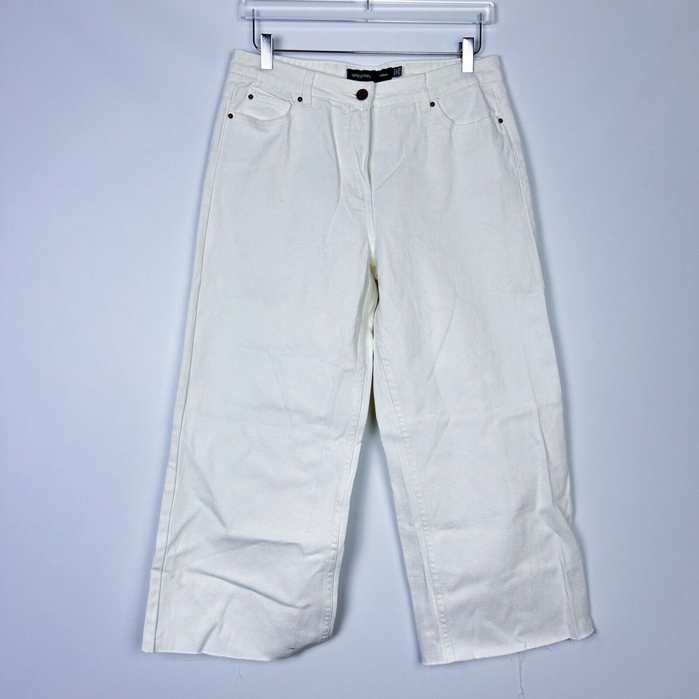 NWT Long Tall Sally Wide Leg Denim Crop Jean White High Rise Raw Hem Size 8